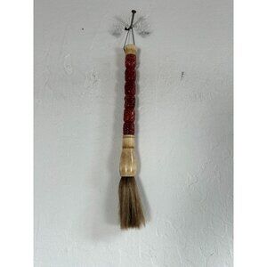Vintage Chinese Calligraphy Brush With Carved Red Handle & Boar Bristle 12"